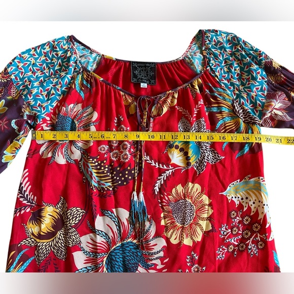 JOHNNY WAS x JADE “Tasha” Boho Floral Peasant Top Blouse Beaded Tassels Size XS - Picture 10 of 11